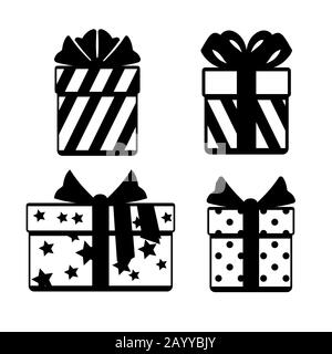 Gift boxes with ribbon bows icons set isolated over white. Object box for xmas, vector illustration Stock Vector