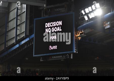 London, UK. 17th Feb, 2020. VAR decision No Goal during the Premier League match between Chelsea and Manchester United at Stamford Bridge, London on Monday 17th February 2020. (Credit: Ivan Yordanov | MI News) Photograph may only be used for newspaper and/or magazine editorial purposes, license required for commercial use Credit: MI News & Sport /Alamy Live News Stock Photo