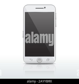 Realistic mobile phone, smartphone vector template, mockup with empty screen. Gadget telephone with touchscreen, telephone flat with camera illustration Stock Vector