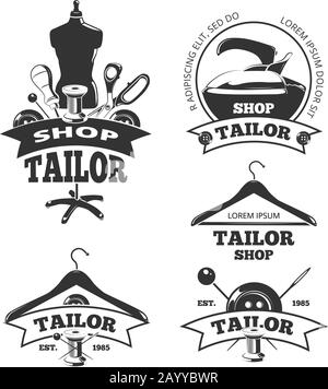 Vintage tailor vector labels or badges. Logos and emblems for craft tailor, handmade shop Stock Vector