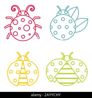 Ladybug icons in color line style on white background. Insect in linear style. Vector illustration Stock Vector