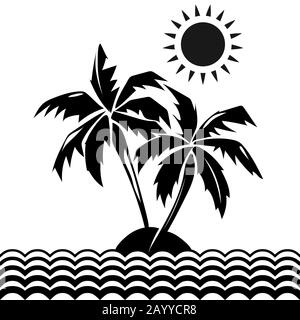 Palm trees and sun design elements. Tropical black silhouette tree. Vector illustration Stock Vector