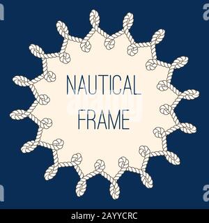 Intertwined nautical ropes frame over navy blue background. Vector illustration Stock Vector