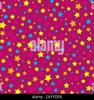 Bright stars pink seamless pattern. Background abstract with colored stars. Vector illustration Stock Vector