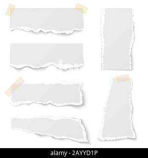 Set of torn paper pieces. Scrap paper. Object strip with shadow isolated on  gray background. Vector illustration Stock Vector