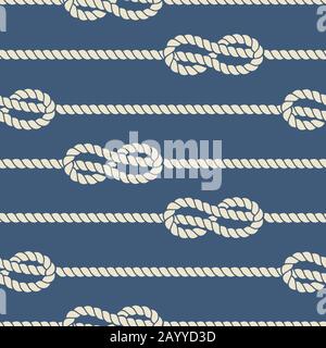 Nautical ropes with knots seamless pattern. Vector cord strong design and illustration string twisted Stock Vector