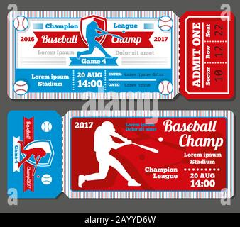 Vintage baseball, sports vector tickets set. Baseball ticket and banner sport ticket game illustration Stock Vector