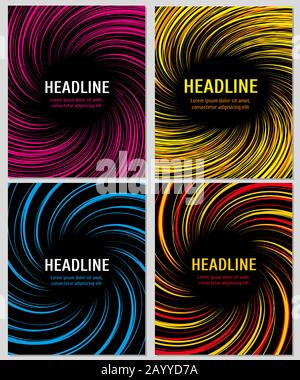Spiral color speed lines set. Vector layout for business brochures. Spiral action color booklet or banner, swirl radial pattern on banner page illustration Stock Vector