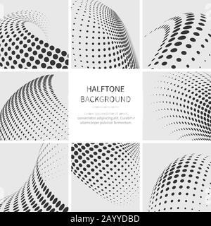 Halftone dots abstract vector shapes set. Halftone dotted set texture and pattern halftone shape illustration Stock Vector