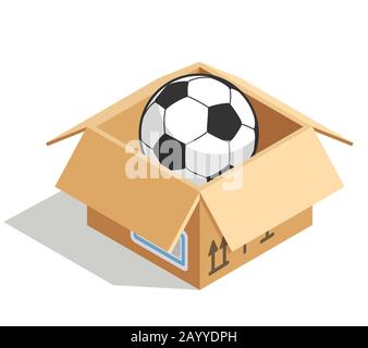 Soccer ball in a box isolated over white. Product for soccer store, vector illustration Stock Vector