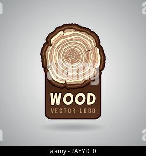 Annual tree growth rings, trunk cross section in vector logo template. Tree in a cut, illustration rings of tree Stock Vector