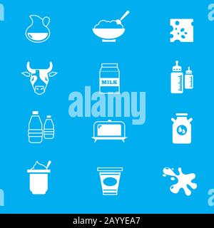 Milk, dairy products vector icons set. Dairy food and product farm, healthy dairy nutrition illustration Stock Vector