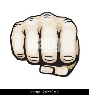 Color punching hand with clenched fist vector illustration. Human fist isolated on white background, icon human hand for protest and strike Stock Vector