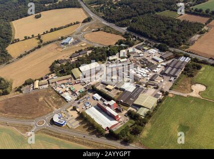 Rougham Industrial Estate next to the A14 road, aerial view, Bury St Edmunds, Suffolk, UK Stock Photo