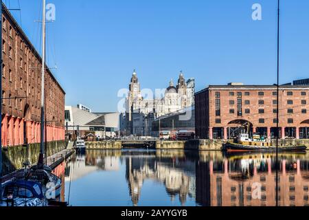 Royal Albert Dock and Pier Head in Liverpool. Stock Photo