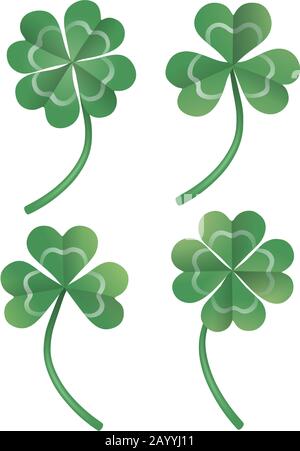 set isolated clovers on white background Stock Vector