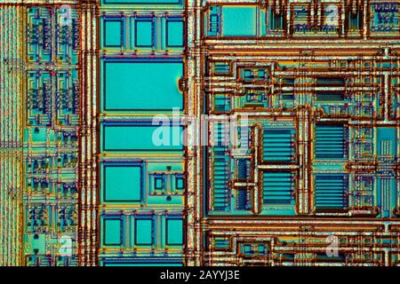 surface of a microchip, Differential interference contrast picture, silicon wafer Stock Photo