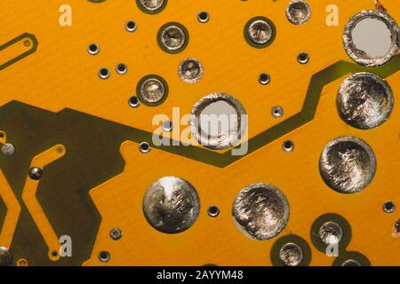 Electronic circuit board abstract background. computer motherboard close up. modern technologies. micro elements of computer with connections and trac Stock Photo