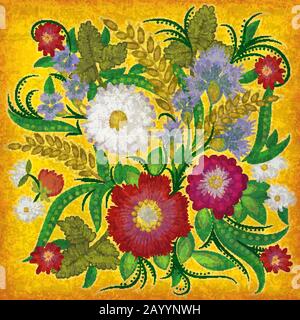 abstract spring grunge floral ornament on yellow background Stock Vector