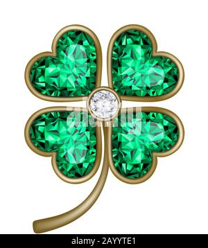 isolated four leaves clover with diamonds Stock Vector