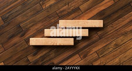 wooden blocks formed as steps on wooden background  symbolizing a hierarchy or progress - 3D rendered illustration Stock Photo