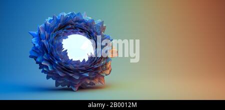 abstract 3D structure with a glowing orb at the center on colorful background - 3D rendered illustration Stock Photo