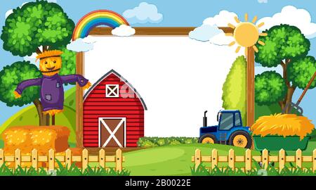 Border template with tractor and barn in background illustration Stock ...