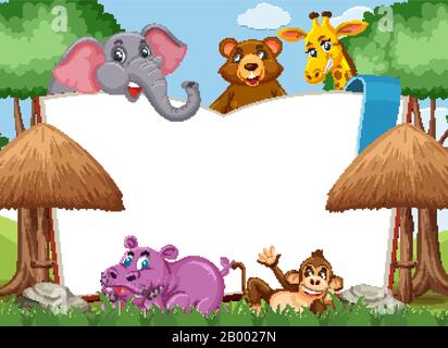 Blank book template with wild animals in the park illustration Stock Vector