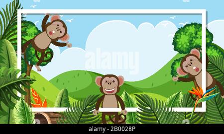 Frame design with monkeys in the woods illustration Stock Vector Image ...