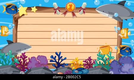 Banner template with sea creatures under the sea illustration Stock Vector