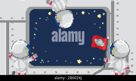 Frame template design with astronauts looking through the window illustration Stock Vector
