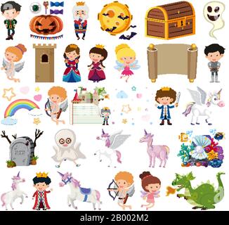 Set of isolated objects theme fairytales illustration Stock Vector