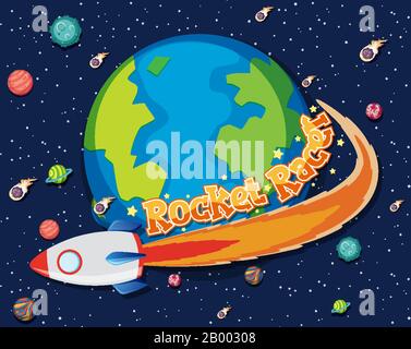 Background theme of space with rocket flying around the earth illustration Stock Vector