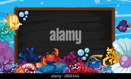 Border template with scene underwater in background illustration Stock ...