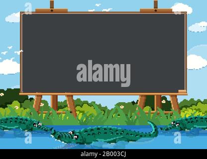 Blackboard template design with crocodiles in the park illustration ...