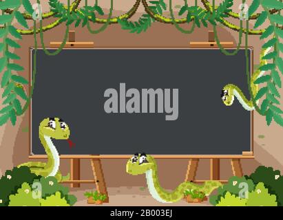 Blackboard template design with wild animals in the zoo illustration ...