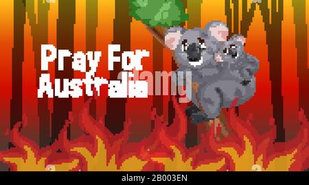 Scene with big wildfire in the forest  illustration Stock Vector