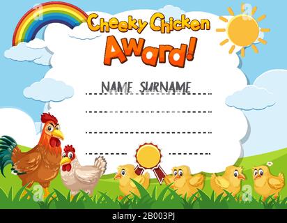 Certificate template for cheeky chicken award with chickens in ...