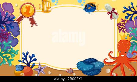 Banner template with many sea creatures under the sea illustration Stock Vector