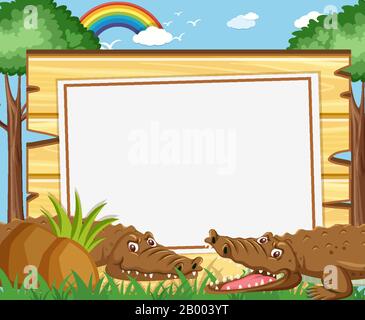 Banner template with brown crocodiles in the park illustration Stock Vector