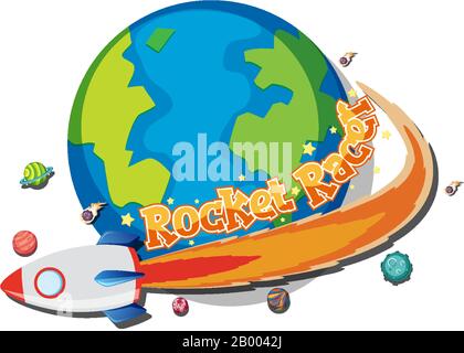 Sticker design for rocket racer with spaceship around the earth illustration Stock Vector