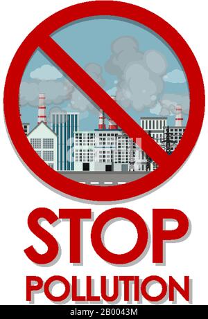 Poster design for stop pollution with factory buildings and smoke ...