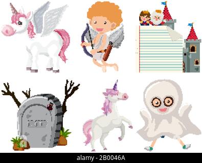 Set of isolated objects theme fairytale illustration Stock Vector