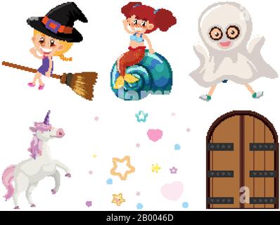 Set of isolated objects theme fairytale illustration Stock Vector