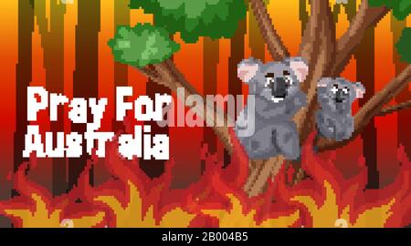 Scene with big wildfire in the forest  illustration Stock Vector