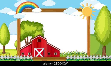 Border template with red barn on the farm illustration Stock Vector ...