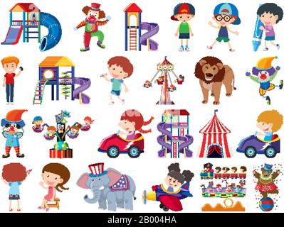 Large set of isolated objects theme circus illustration Stock Vector