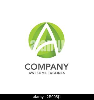 circle green leaf with hidden letter A logo vector concept, creative initial letter A with leaf logo vector Stock Vector