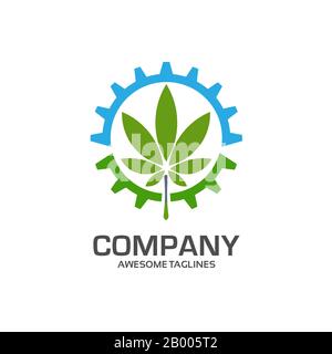 Logo template for agro company. gear and green leaf logo concept Stock Vector