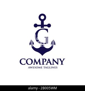 creative initial letter G with Anchor blue color logo vector concept Stock Vector